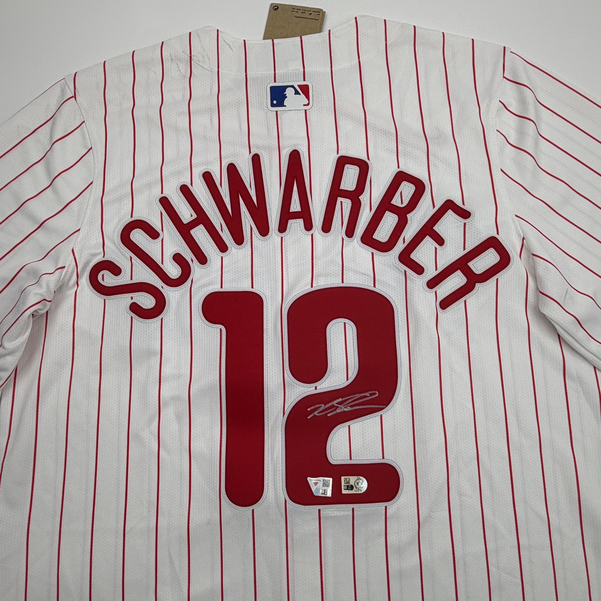 Autographed/Signed Kyle Schwarber Philadelphia Phillies Pinstripe Authentic Baseball Jersey Fanatics & MLB COA