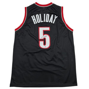 Autographed/Signed Jrue Holiday Portland Black Basketball Jersey Beckett BAS COA