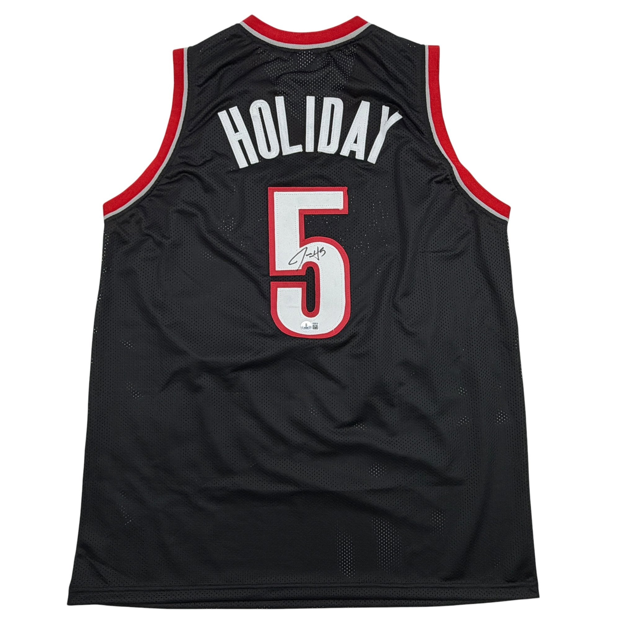 Autographed/Signed Jrue Holiday Portland Black Basketball Jersey Beckett BAS COA