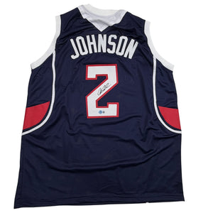 Autographed/Signed Joe Johnson Atlanta Blue Basketball Jersey Beckett BAS COA