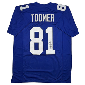Autographed/Signed Amani Toomer New York Blue Football Jersey PSA/DNA COA