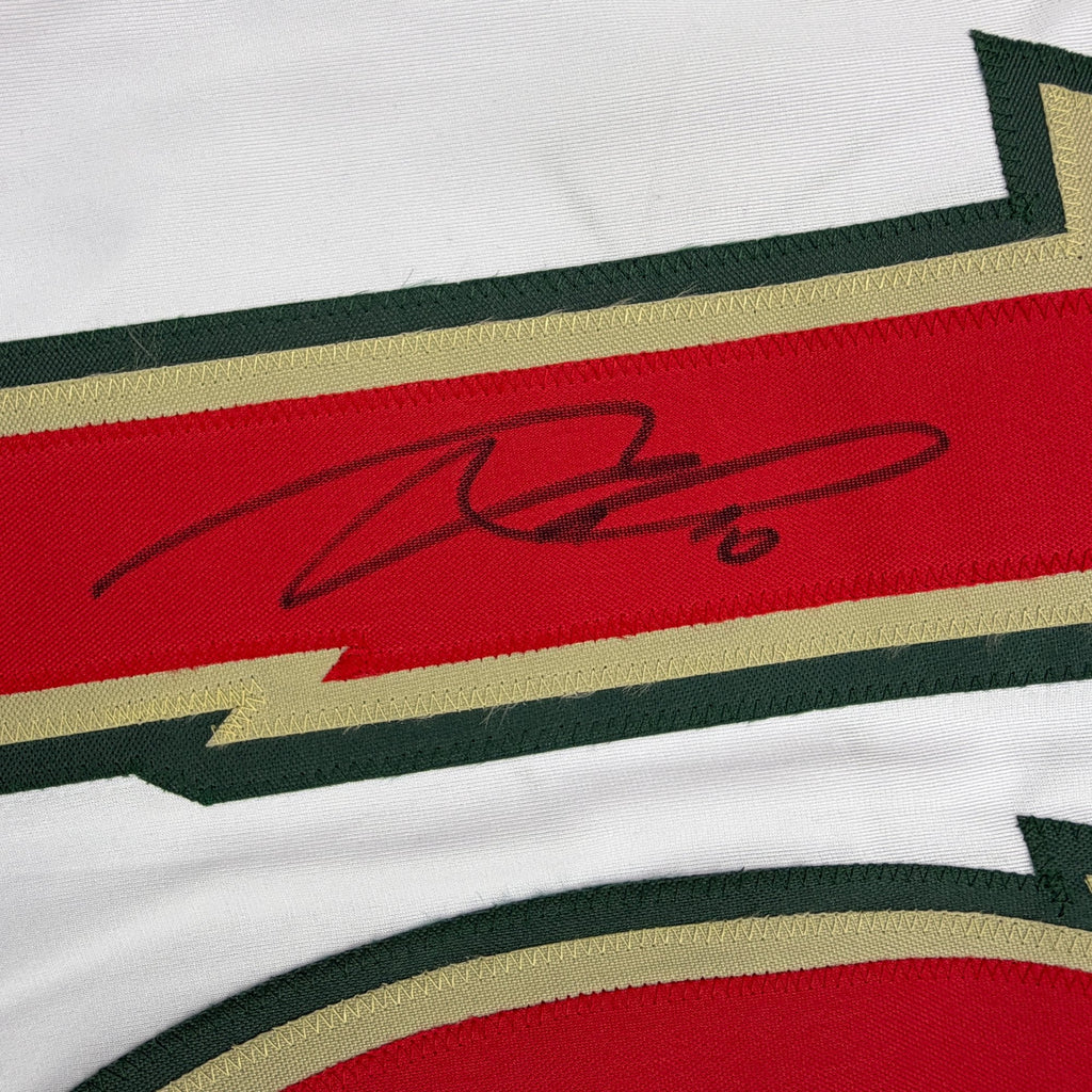Autographed/Signed Marian Gaborik Minnesota White 25th Anniversary Hockey Jersey Beckett BAS COA
