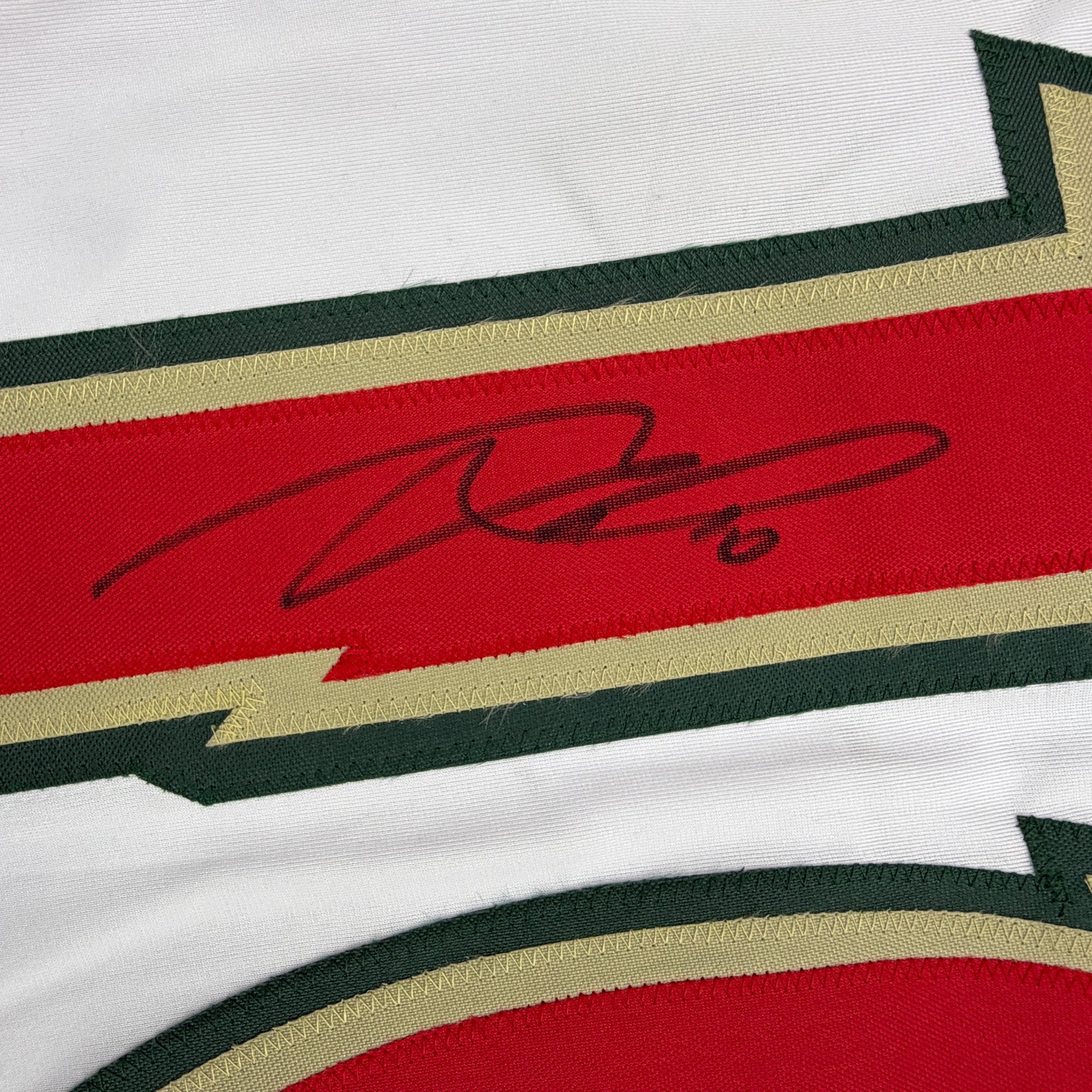 Autographed/Signed Marian Gaborik Minnesota White 25th Anniversary Hockey Jersey Beckett BAS COA
