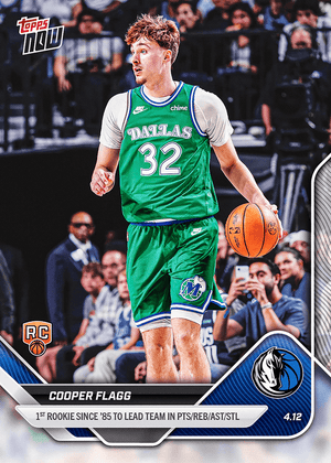 2025 Topps Now Cooper Flagg #253 1st Rookie Since '85 to Lead Team in Pts/Reb/Ast/Stl Dallas Mavericks Rookie RC Basketball Card