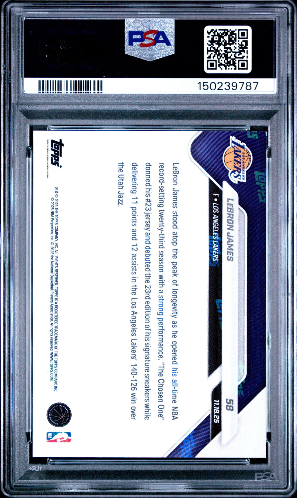 Graded 2025 Topps Now LeBron James #58 Basketball Card PSA 8 Near Mint