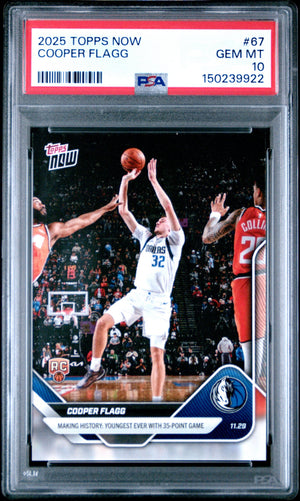 Graded 2025 Topps Now Cooper Flagg #67 Rookie RC Basketball Card PSA 10 Gem Mint