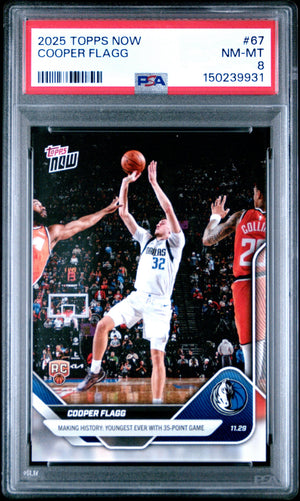 Graded 2025 Topps Now Cooper Flagg #67 Rookie RC Basketball Card PSA 8 Near Mint