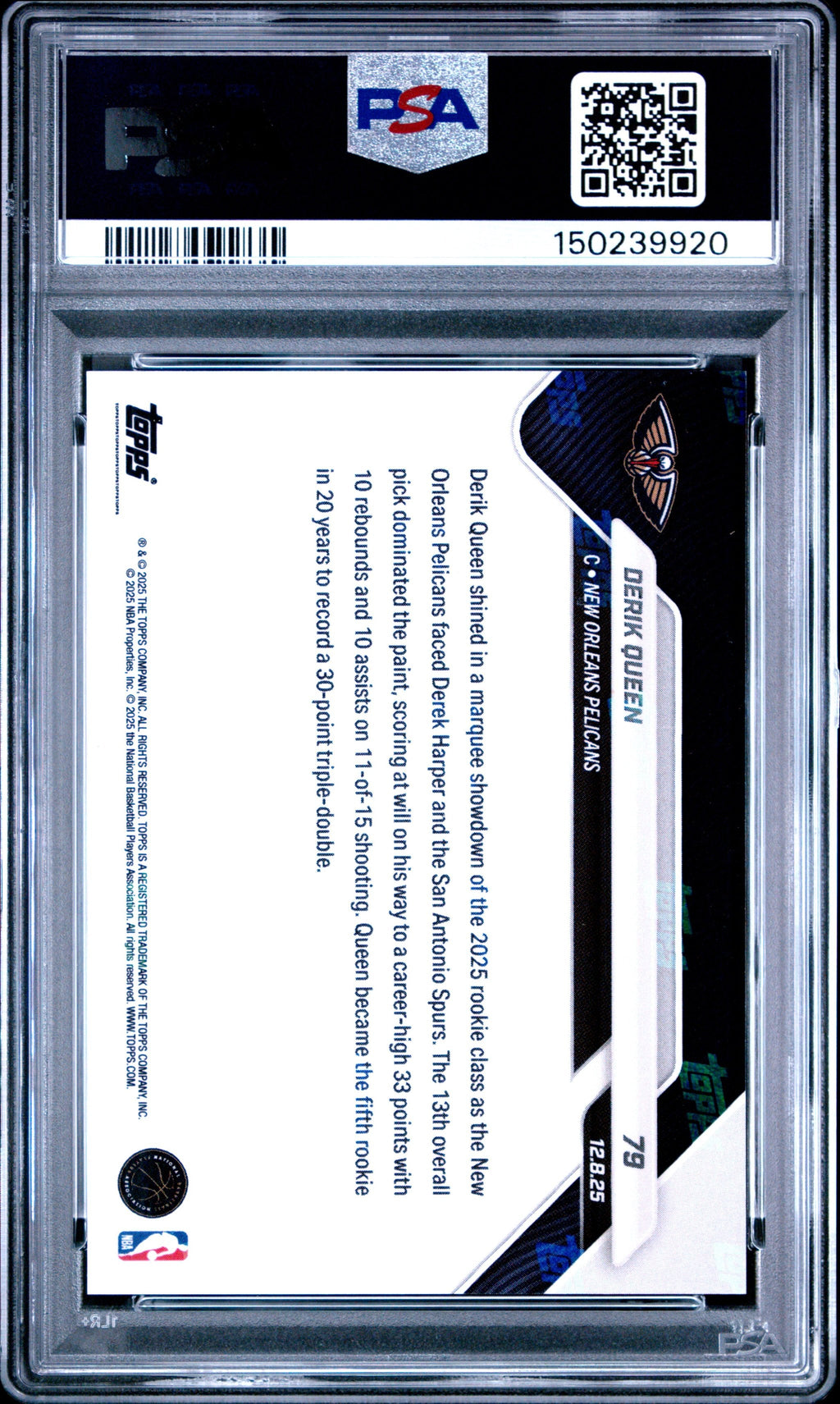 Graded 2025 Topps Now Derik Queen #79 Gold Foil /50 Rookie RC Basketball Card PSA 9 Mint