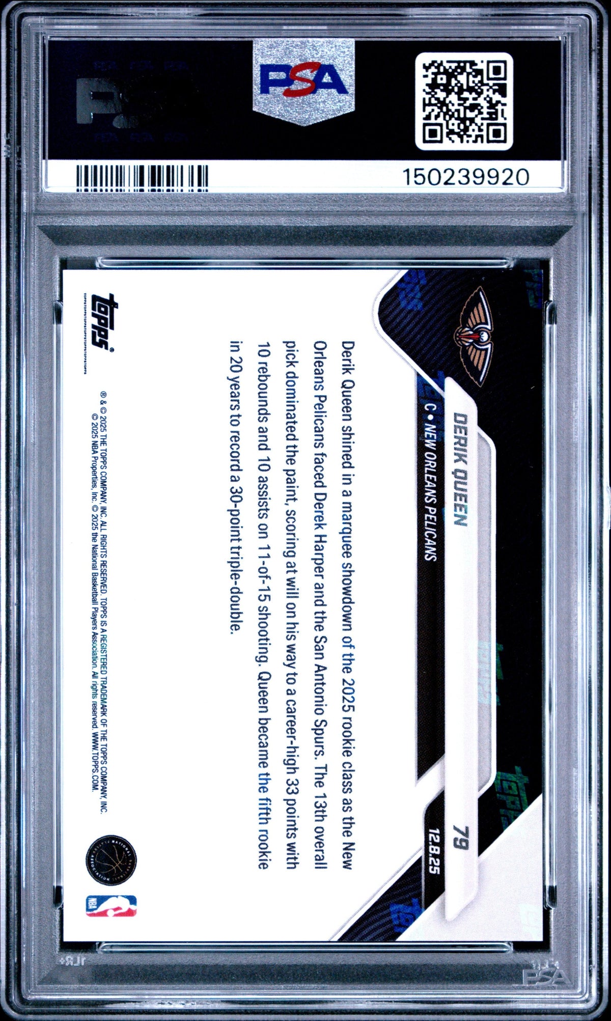 Graded 2025 Topps Now Derik Queen #79 Gold Foil /50 Rookie RC Basketball Card PSA 9 Mint