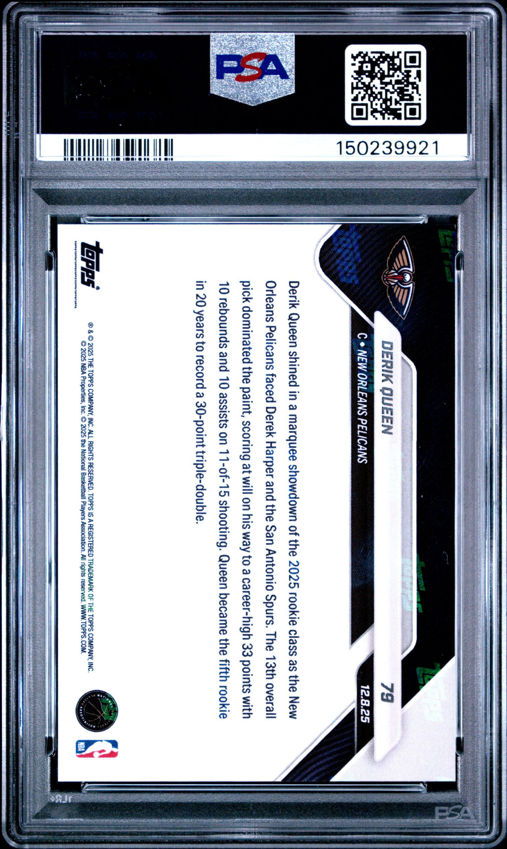 Graded 2025 Topps Now Derik Queen #79 Orange Foil /25 Rookie RC Basketball Card PSA 10 Gem Mint