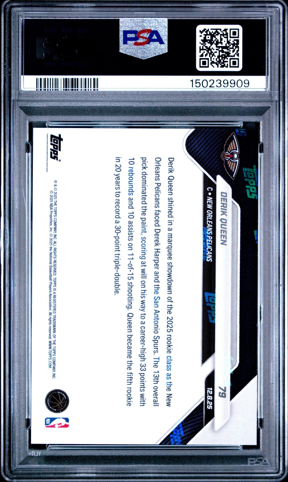 Graded 2025 Topps Now Derik Queen #79 Rookie RC Basketball Card PSA 9 Mint