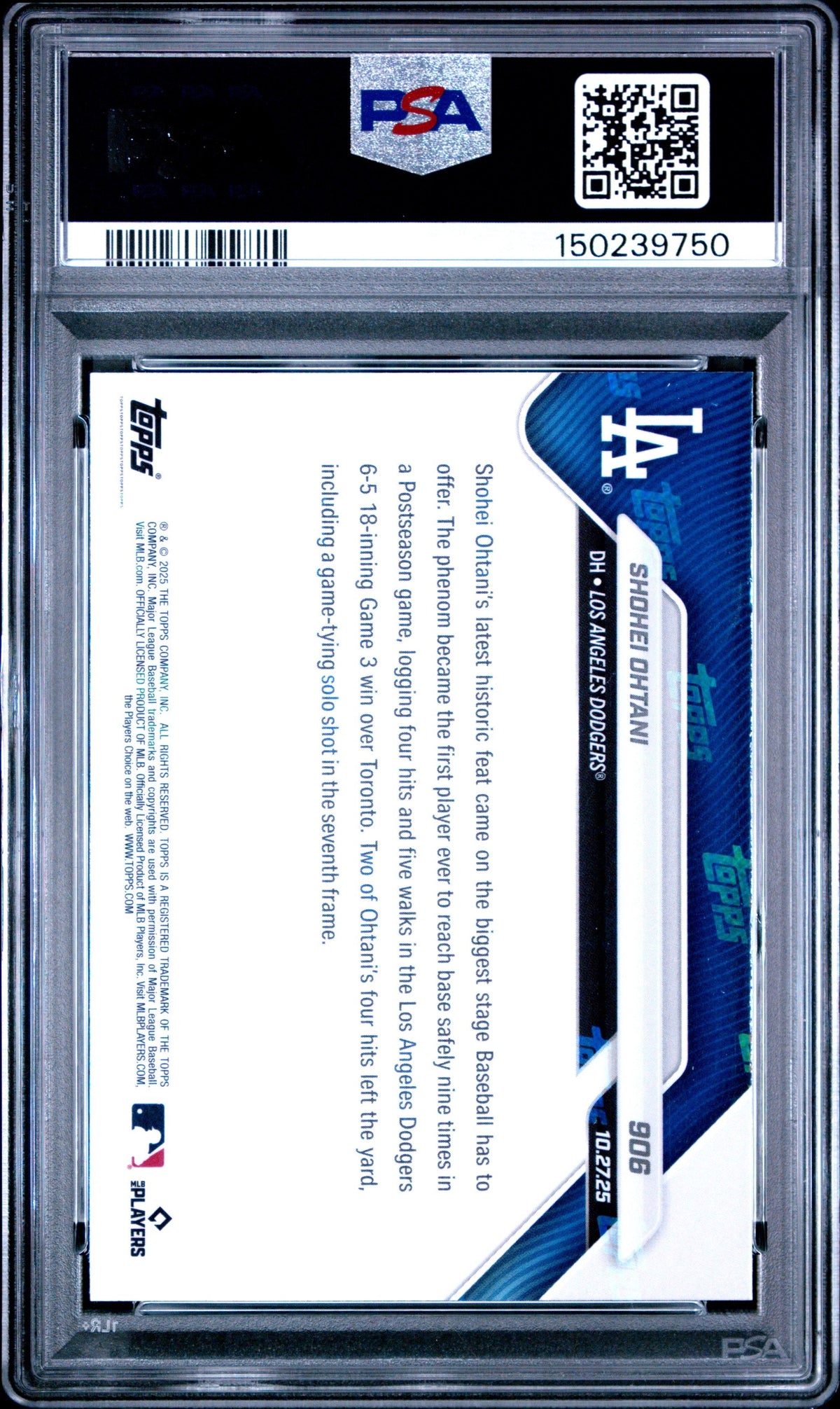 Graded 2025 Topps Now Shohei Ohtani #906 Baseball Card PSA 5 Excellent
