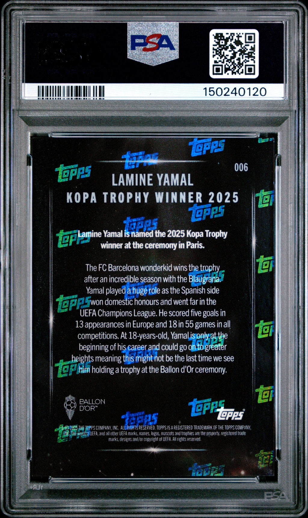 Graded 2025 Topps Now Lamine Yamal #6 Soccer Card PSA 8 Near Mint