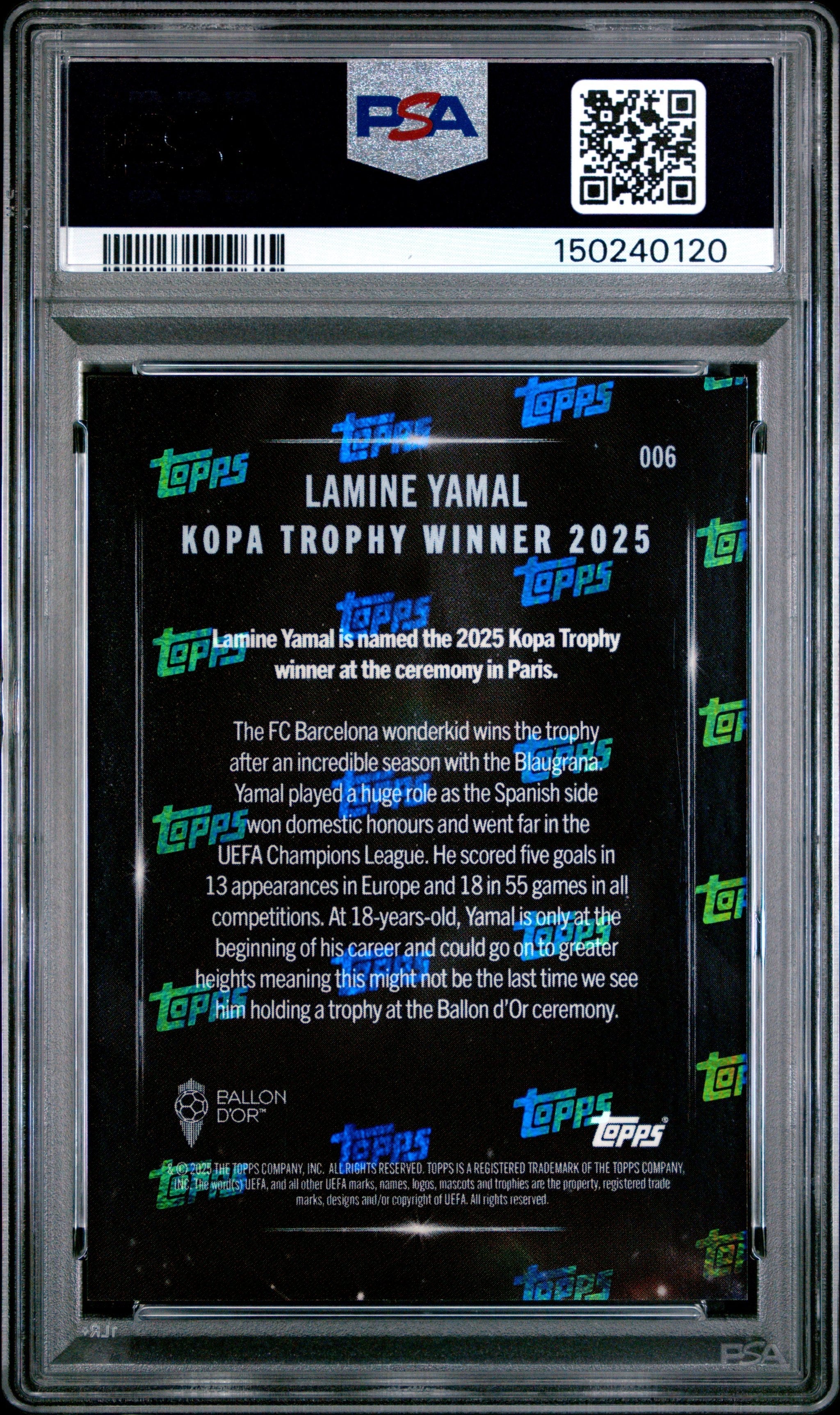Graded 2025 Topps Now Lamine Yamal #6 Soccer Card PSA 8 Near Mint