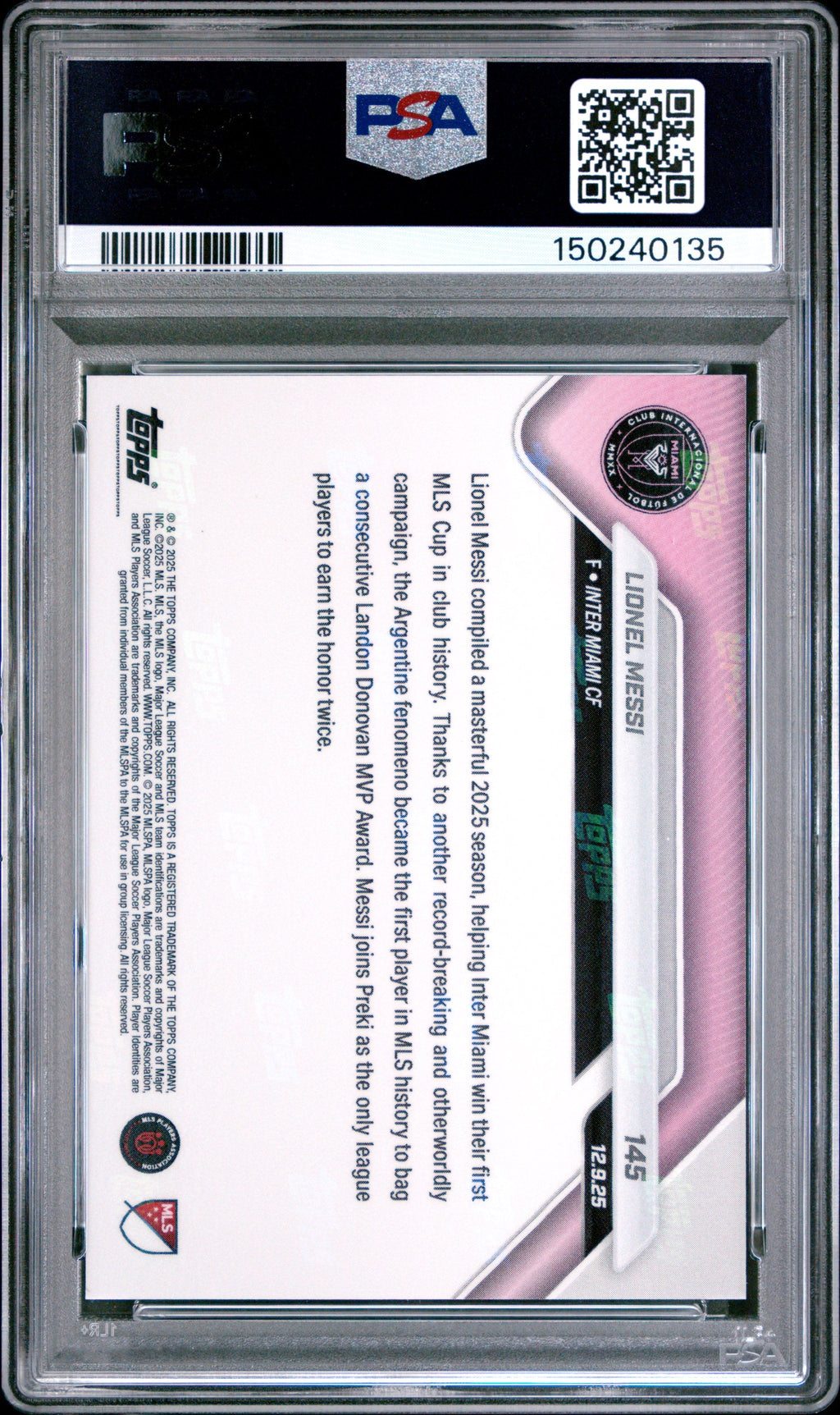 Graded 2025 Topps Now Lionel Messi #145 Soccer Card PSA 10 Gem Mint