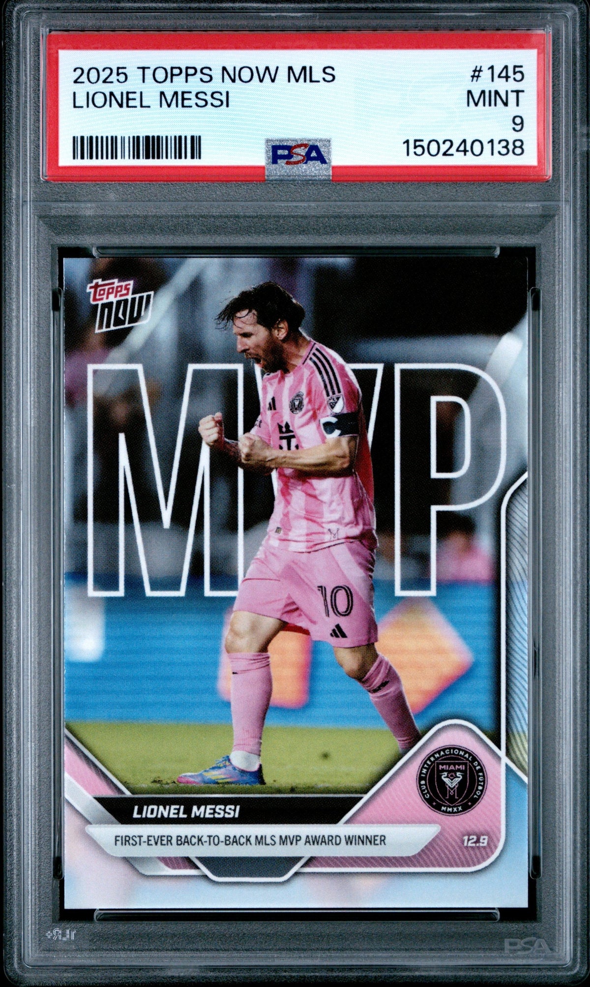 Graded 2025 Topps Now Lionel Messi #145 Soccer Card PSA 9 Mint