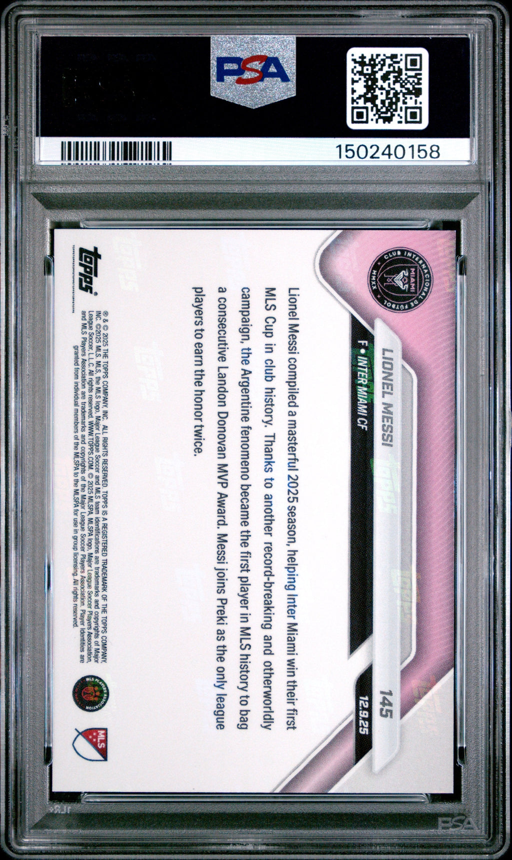 Graded 2025 Topps Now Lionel Messi #145 Soccer Card PSA 8 Near Mint