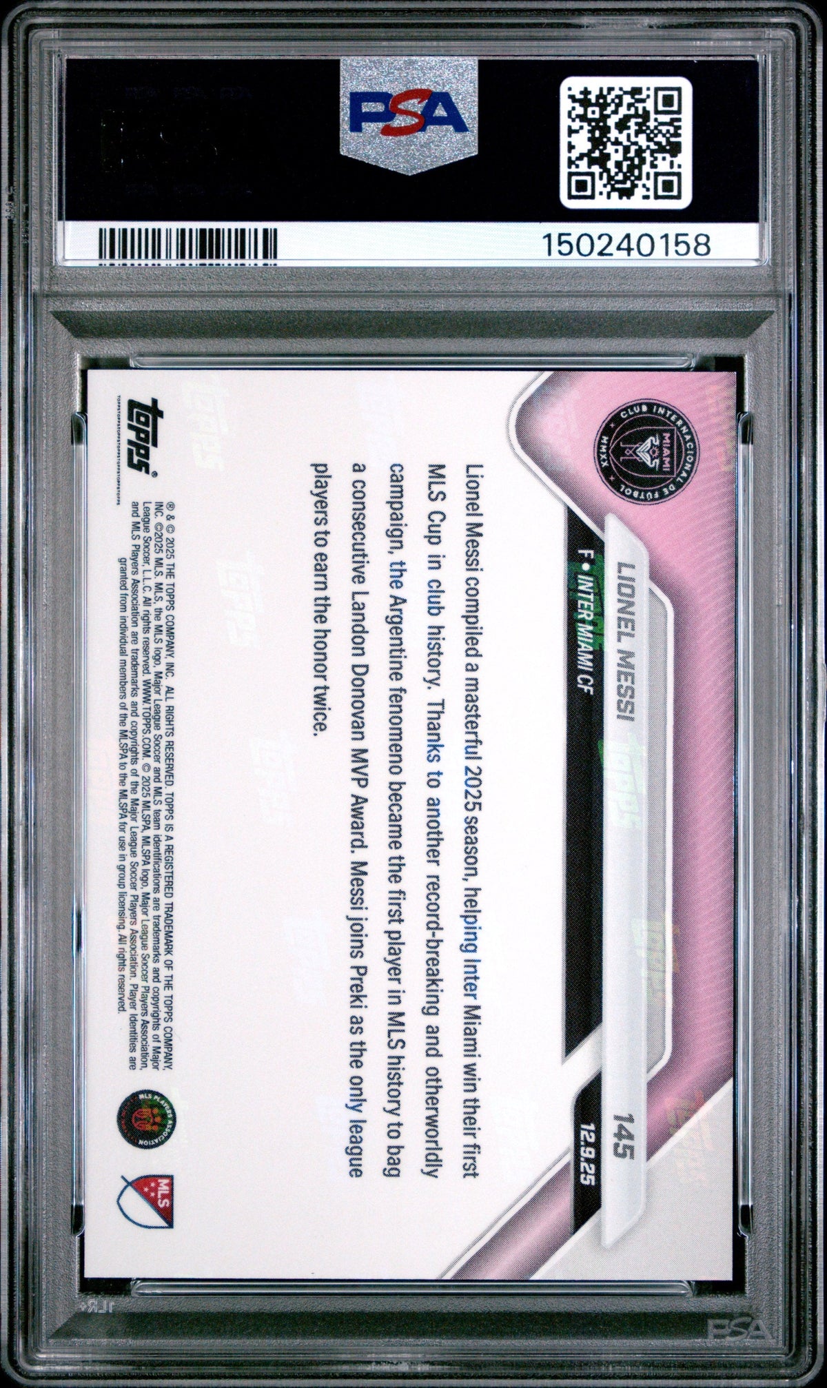 Graded 2025 Topps Now Lionel Messi #145 Soccer Card PSA 8 Near Mint