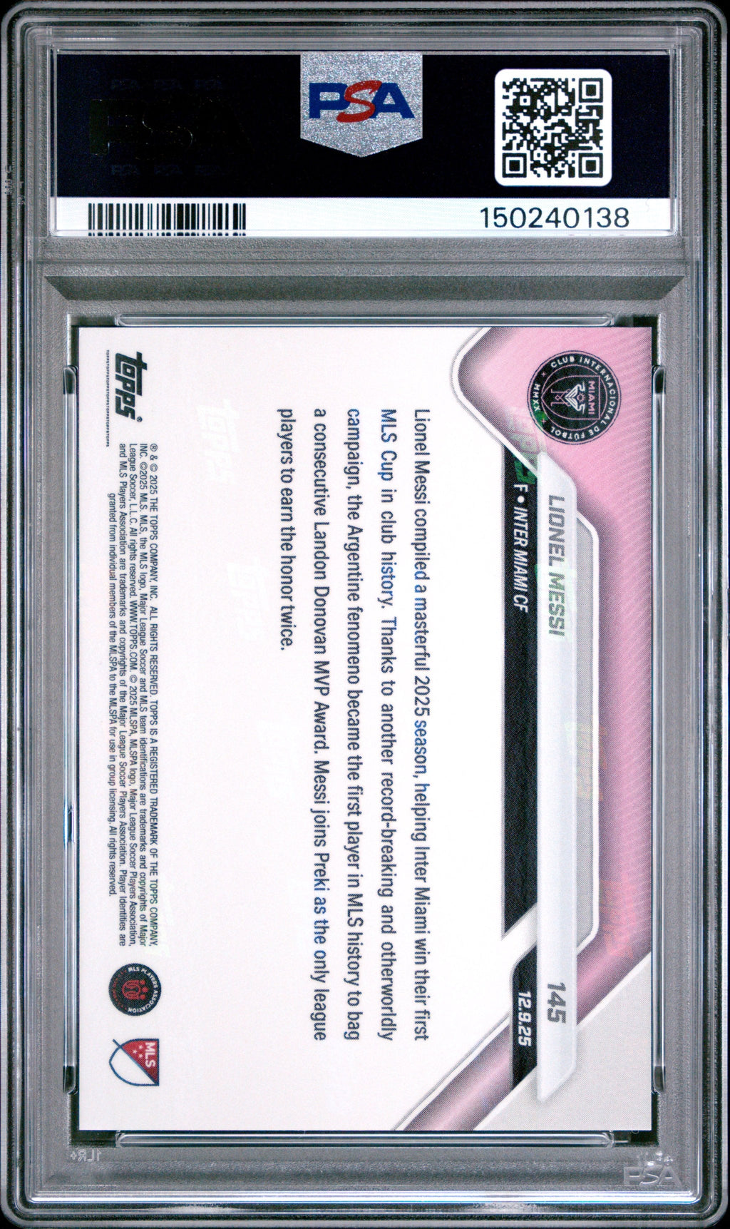 Graded 2025 Topps Now Lionel Messi #145 Soccer Card PSA 9 Mint
