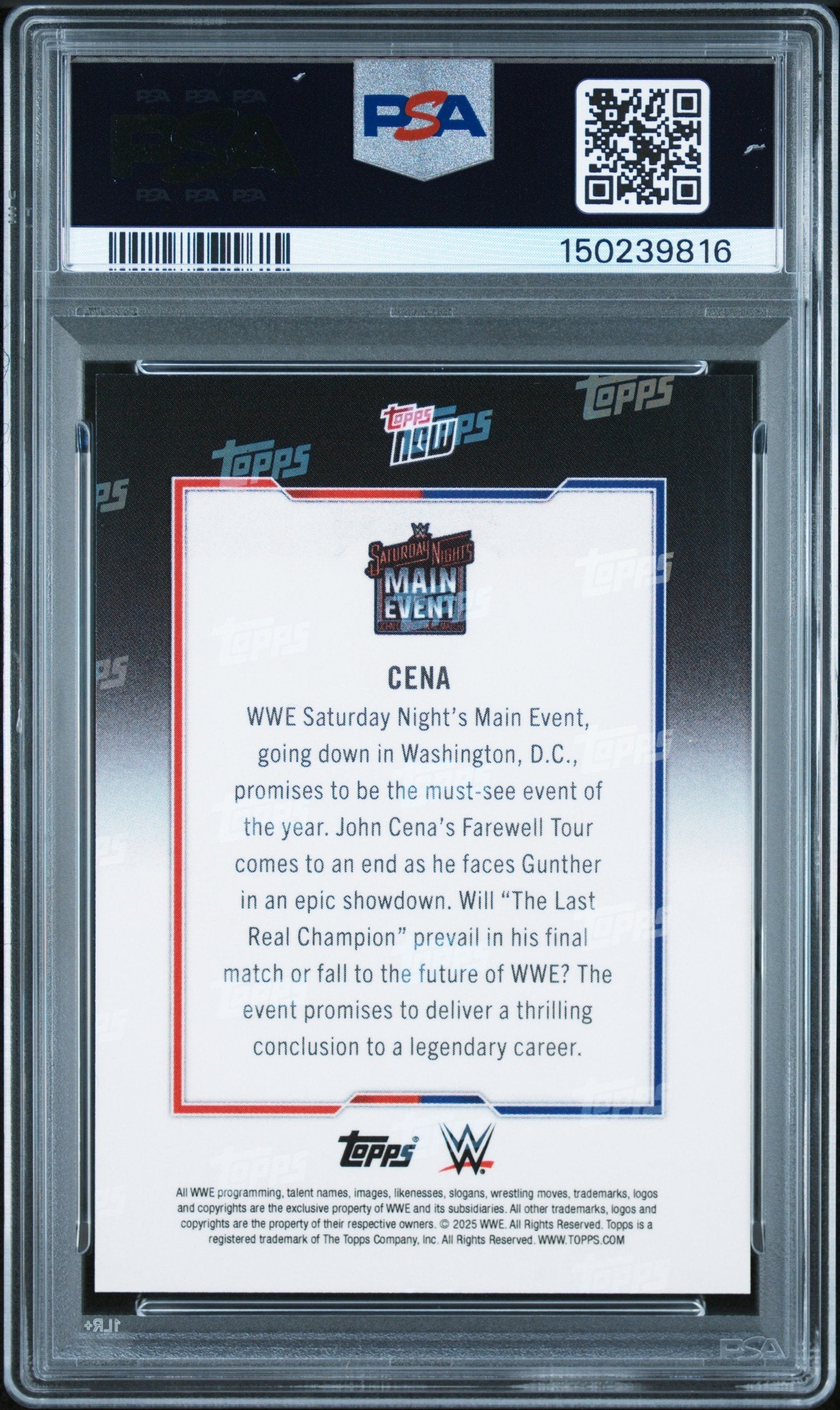 Graded 2025 Topps Now John Cena #CENA Wrestling Card PSA 9 Mint