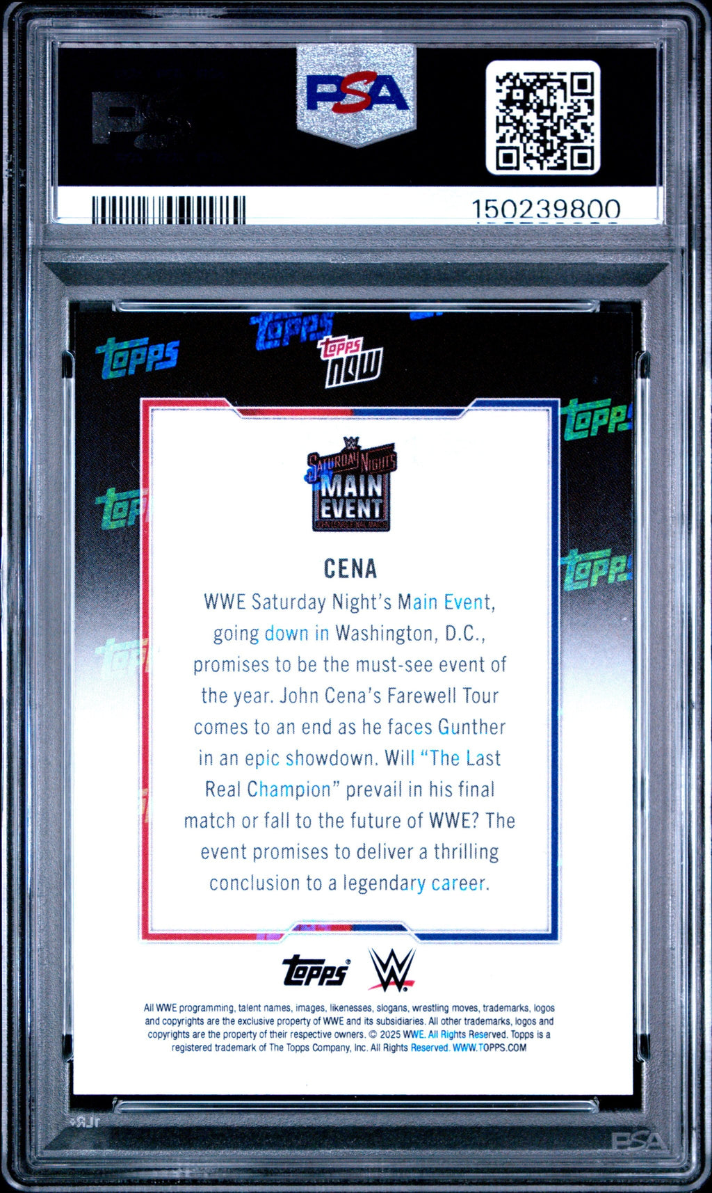 Graded 2025 Topps Now John Cena #CENA Wrestling Card PSA 10 Gem Mint