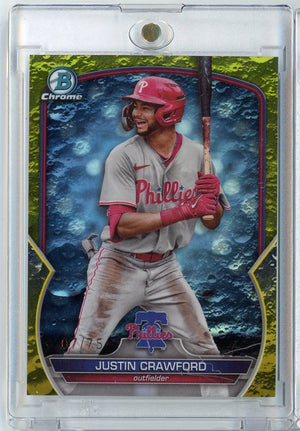 2023 Bowman Chrome Justin Crawford #BDC71 /75 Yellow Lunar Refractor Rookie RC Baseball Card