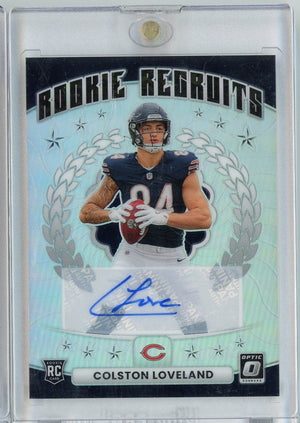 2025 Panini Donruss Optic Colston Loveland #10 /199 Rookie Recruits Refractor Auto Rookie RC Football Card