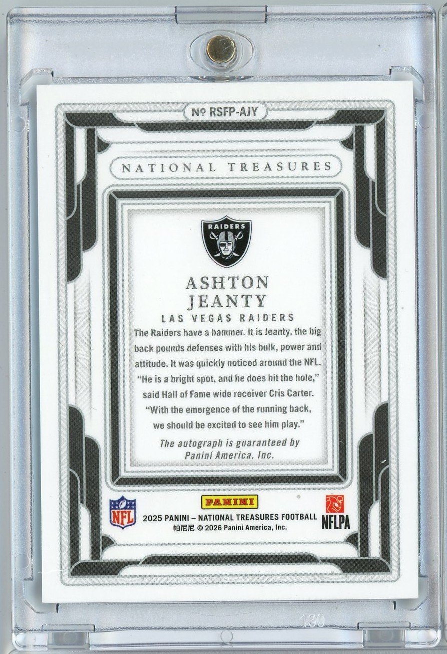 2025 Panini National Treasures Ashton Jeanty #RSFPAJY /99 Auto Rookie RC Football Card