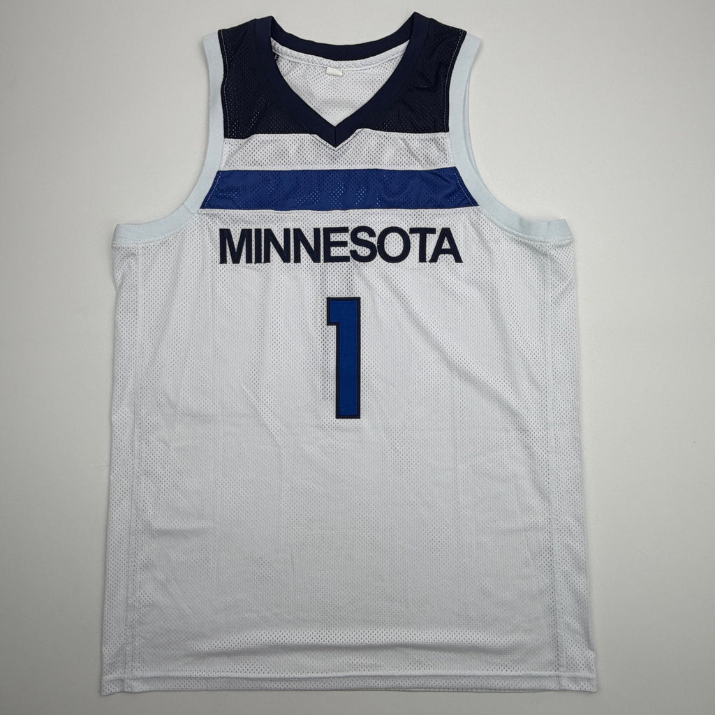 Autographed/Signed Anthony Edwards Minnesota White #1 Basketball Jersey Beckett BAS COA