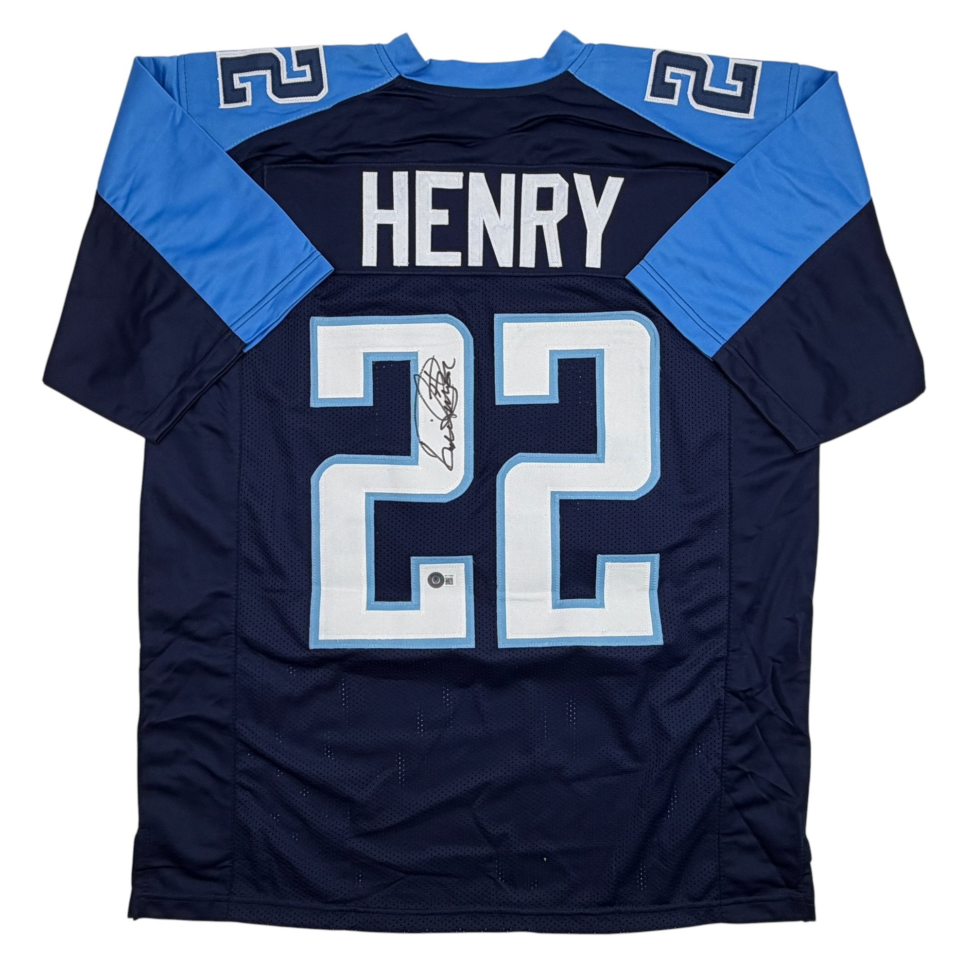 Autographed/Signed Derrick Henry Tennessee Rookie Navy Blue Football Jersey Beckett BAS COA