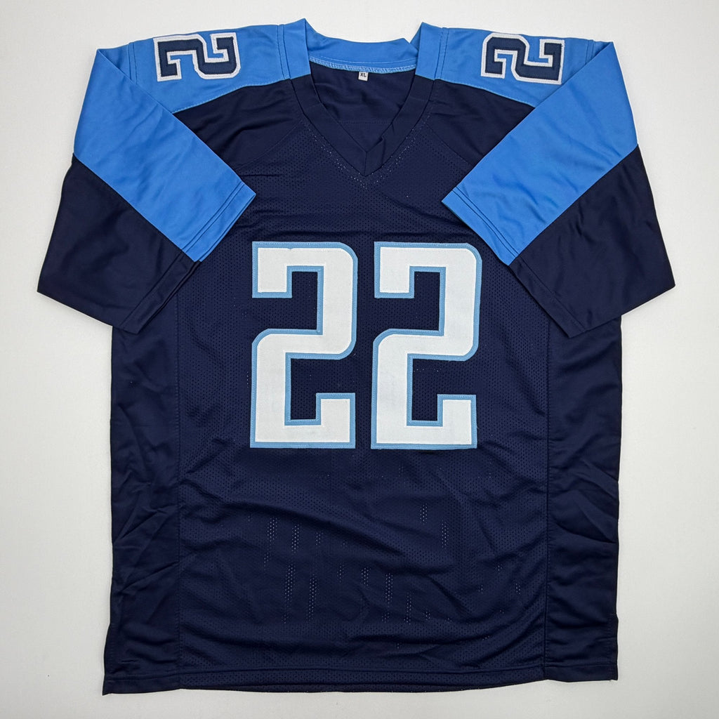 Autographed/Signed Derrick Henry Tennessee Rookie Navy Blue Football Jersey Beckett BAS COA
