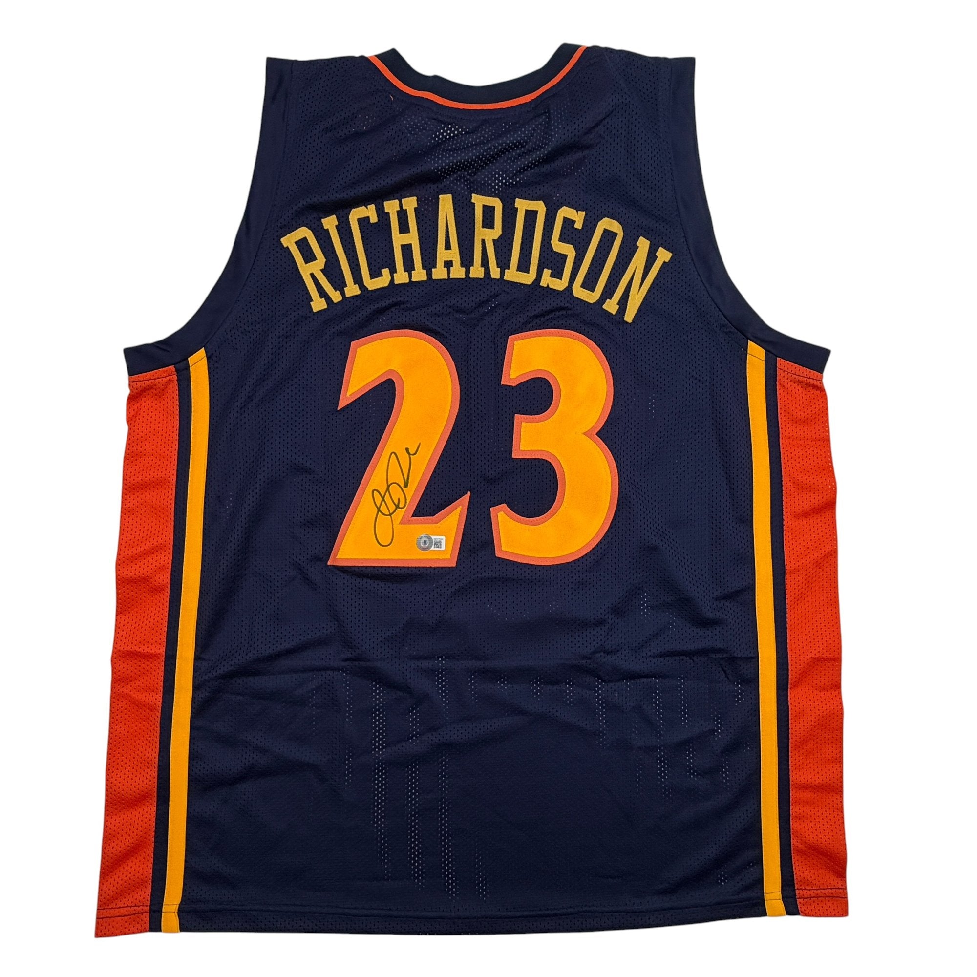 Autographed/Signed Jason Richardson Golden State Navy Blue Basketball Jersey Beckett BAS COA