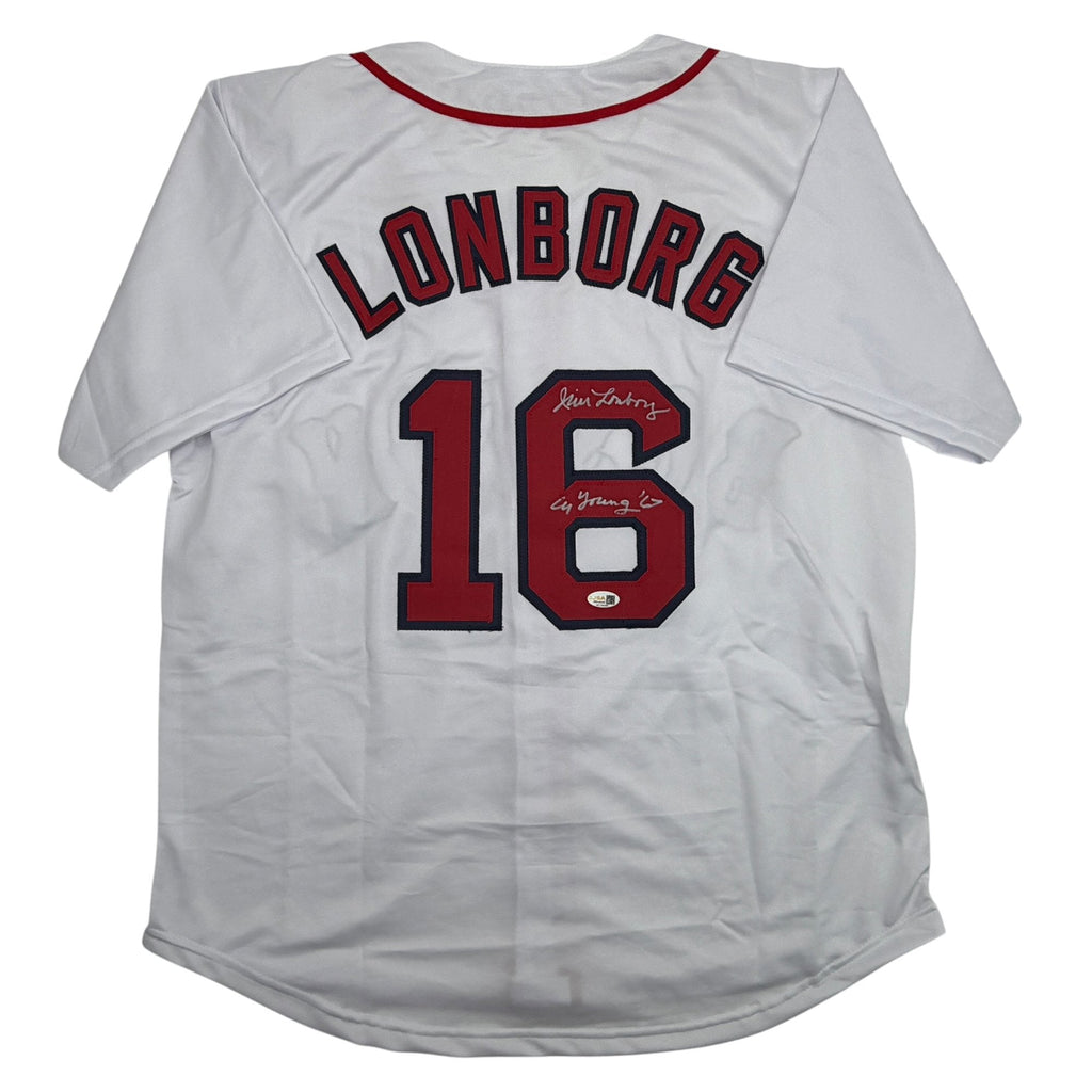Autographed/Signed Jim Lonborg Cy Young 67 Boston White Baseball Jersey JSA COA