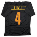 Autographed/Signed Frankie Luvu Washington Black Football Jersey Beckett BAS COA