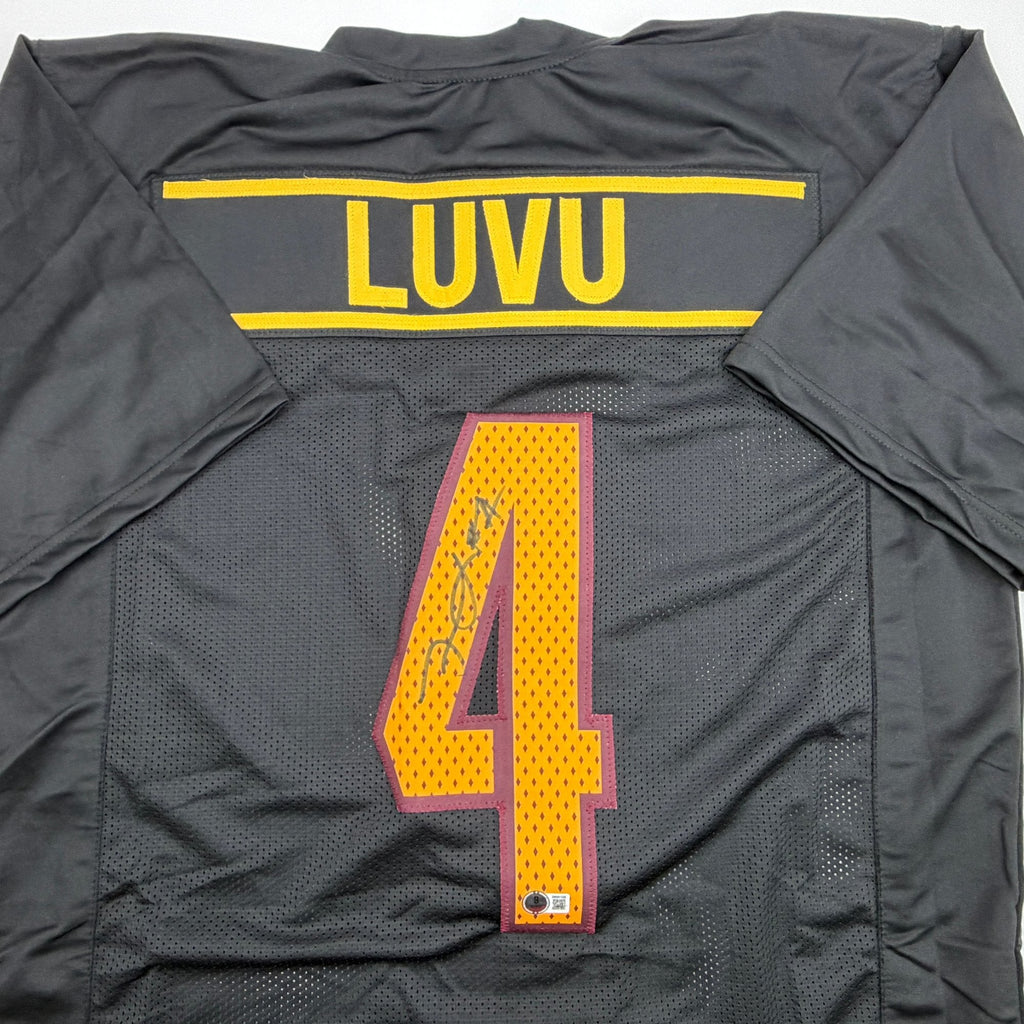 Autographed/Signed Frankie Luvu Washington Black Football Jersey Beckett BAS COA