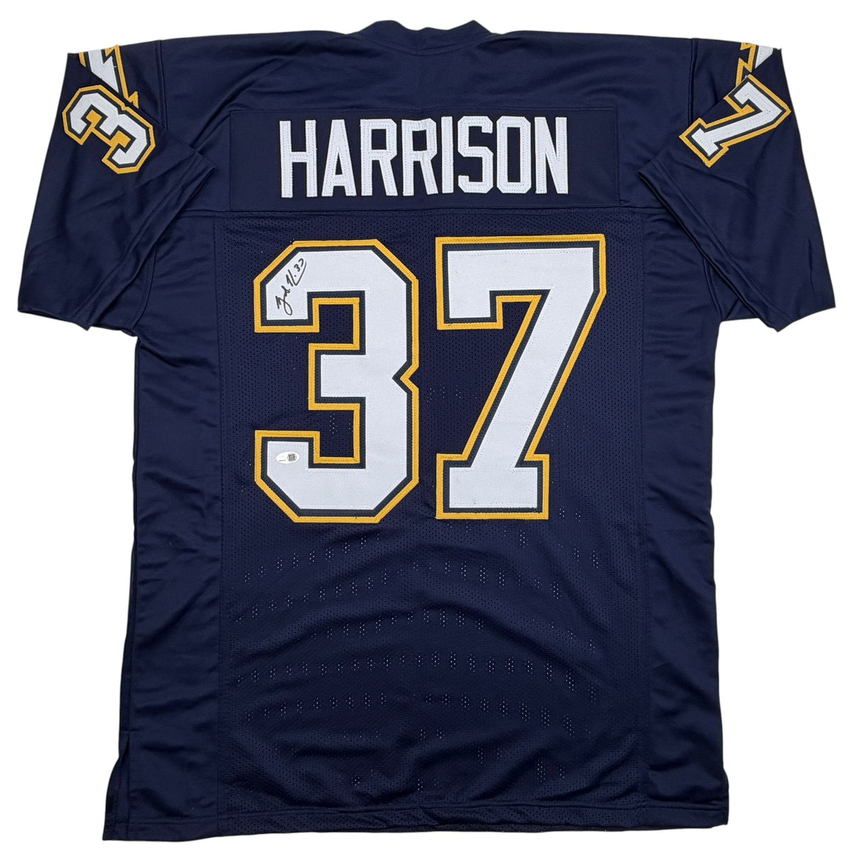 Autographed/Signed Rodney Harrison Los Angeles San Diego Navy Blue Football Jersey Beckett BAS COA