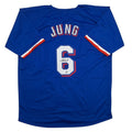 Autographed/Signed Josh Jung Texas Blue Baseball Jersey Beckett BAS COA