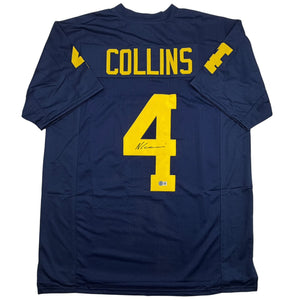 Autographed/Signed Nico Collins Michigan Blue College Football Jersey Beckett BAS COA