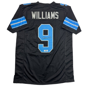 Autographed/Signed Jameson Williams Detroit Black Football Jersey Beckett BAS COA