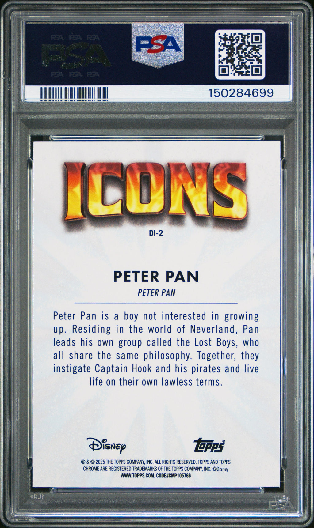 Graded 2025 Topps Chrome Disney Peter Pan #2 Icons Trading Card PSA 10 Gem Mint