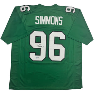 Autographed/Signed Clyde Simmons Philadelphia Kelly Green Football Jersey Beckett BAS COA