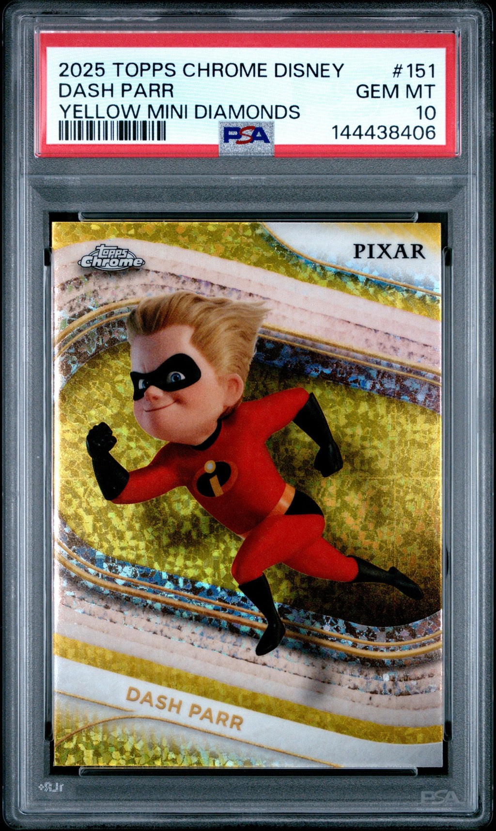 Graded 2025 Topps Chrome Disney Dash Parr #151 Yellow Mini Diamonds The Incredibles Trading Card PSA 10 Gem Mint