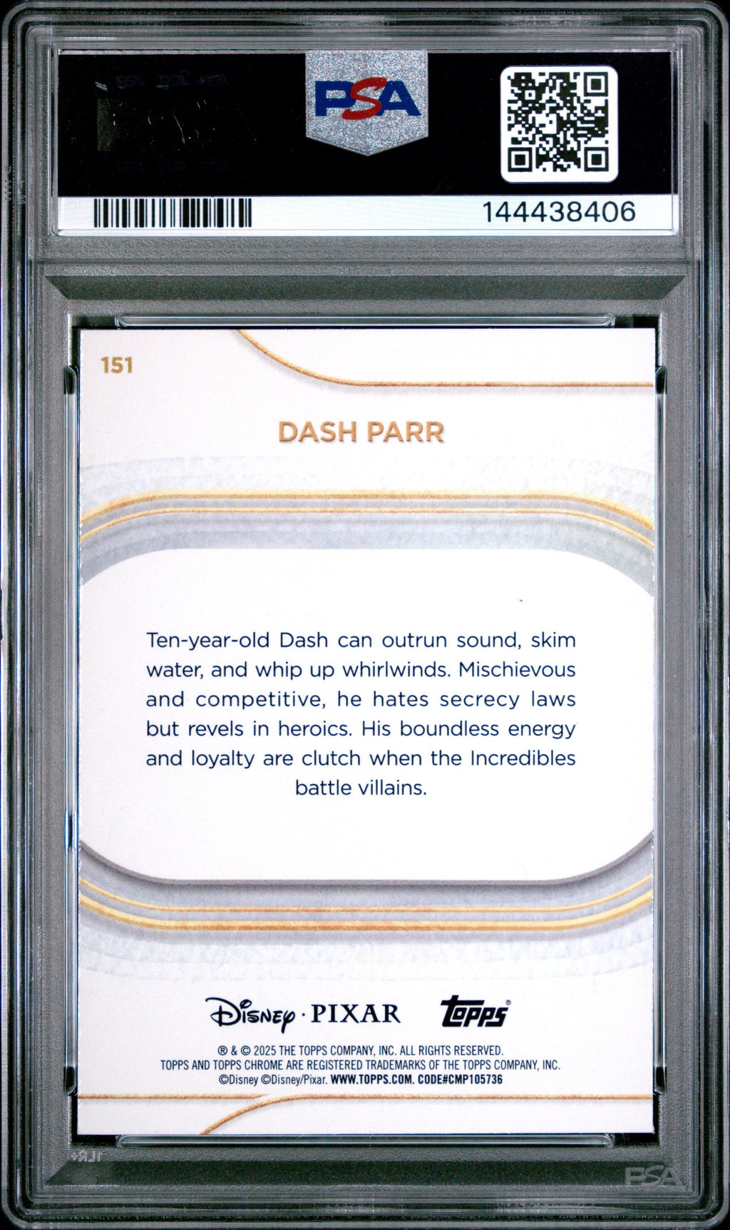Graded 2025 Topps Chrome Disney Dash Parr #151 Yellow Mini Diamonds The Incredibles Trading Card PSA 10 Gem Mint