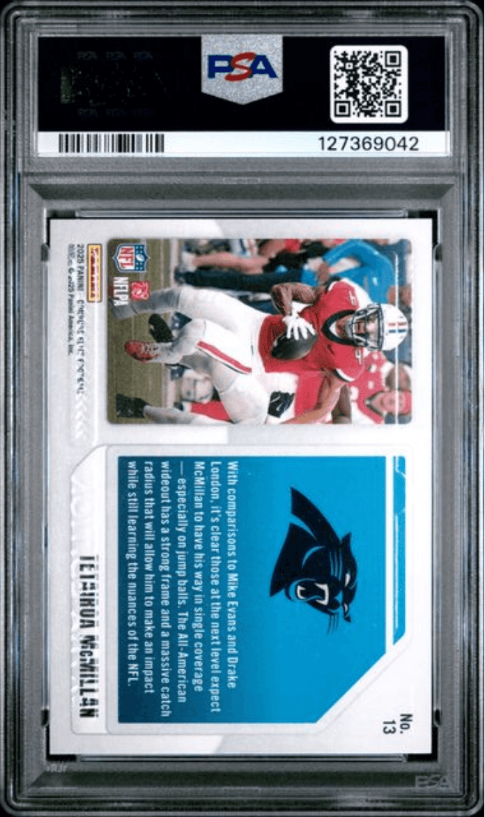Graded 2025 Panini Donruss Elite Tetairoa McMillan #13 Extra Edition Blue /75 Rookie RC Football Card PSA 10 Gem Mint