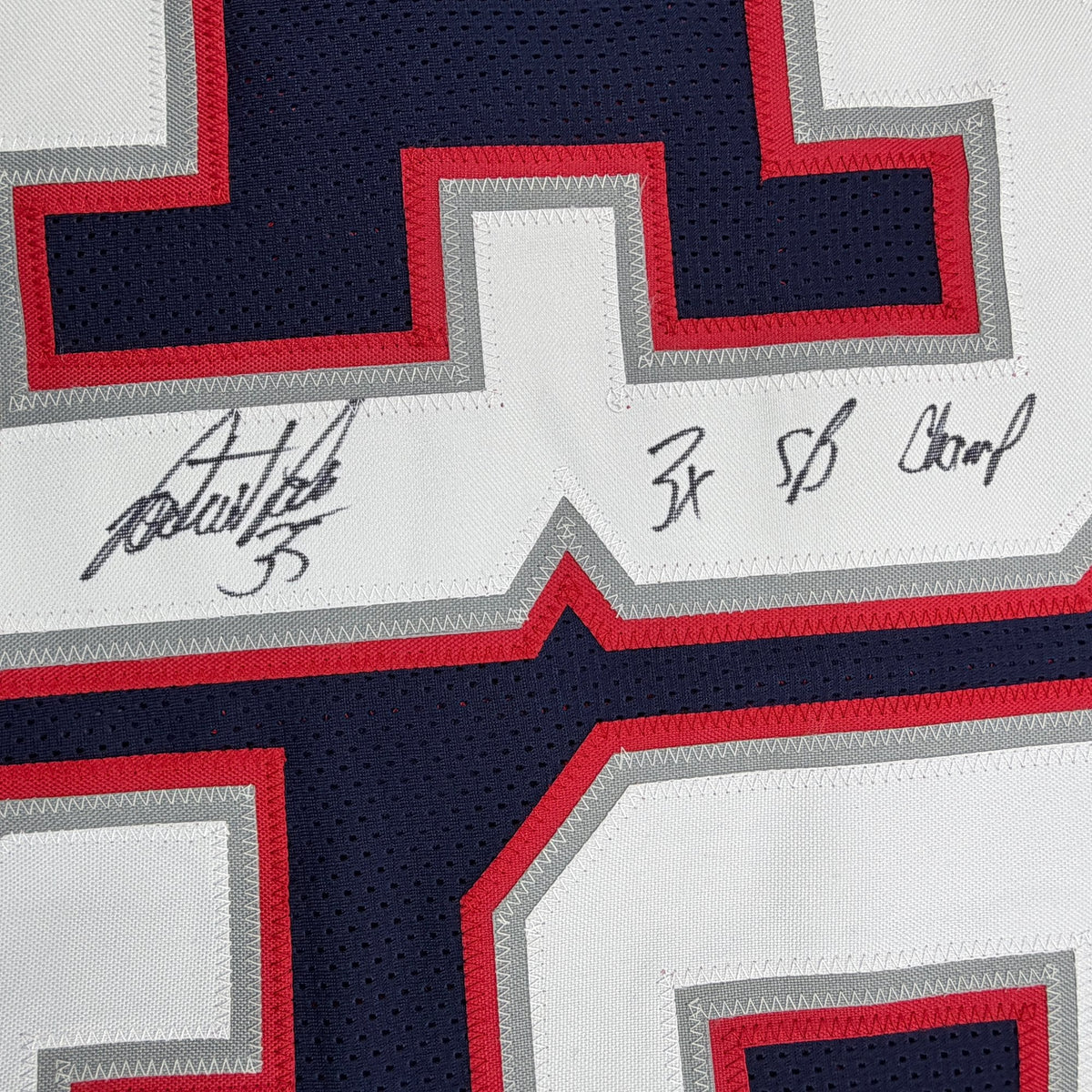Autographed/Signed Patrick Pass 3x SB Champ New England Blue Football Jersey Beckett BAS COA