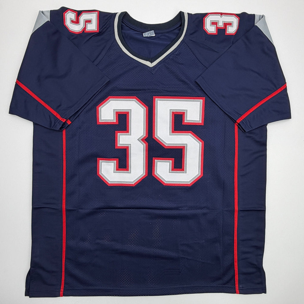 Autographed/Signed Patrick Pass 3x SB Champ New England Blue Football Jersey Beckett BAS COA