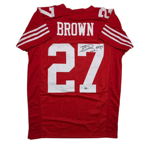 Autographed/Signed Ji'Ayir Brown San Francisco Red Football Jersey Beckett BAS COA