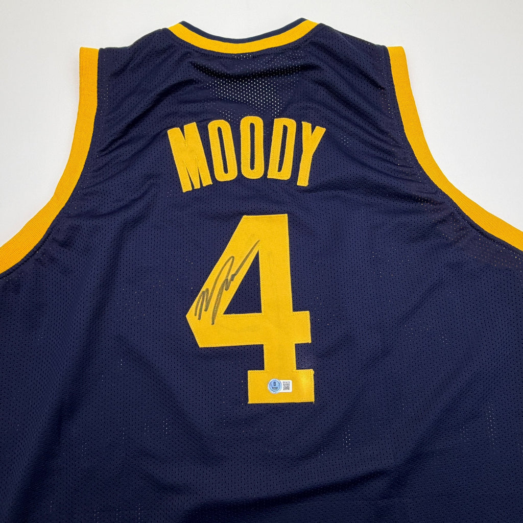 Autographed/Signed Moses Moody Golden State Navy Blue Basketball Jersey Beckett BAS COA