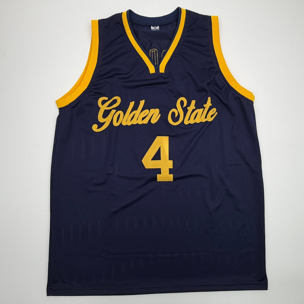 Autographed/Signed Moses Moody Golden State Navy Blue Basketball Jersey Beckett BAS COA