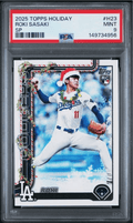 Graded 2025 Topps Holiday Roki Sasaki #H23 SP Rookie RC Baseball Card PSA 9 Mint